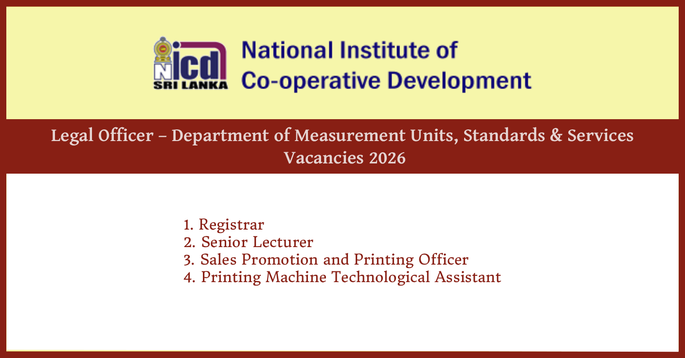 Legal Officer Jobs 2026 Measurement Units Dept Sri Lanka