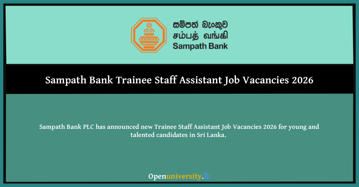 Sampath Bank Trainee Staff Assistant Job Vacancies 2026