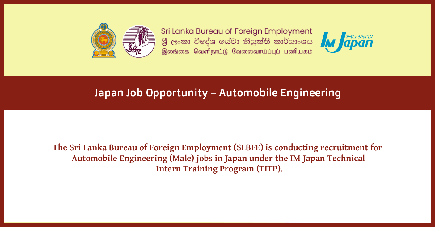 Japan Automobile Engineering Jobs 2026 – SLBFE IM Japan