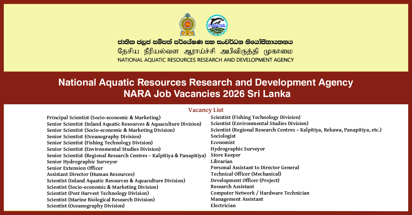 NARA Job Vacancies 2026 Sri Lanka Apply Online Government Jobs
