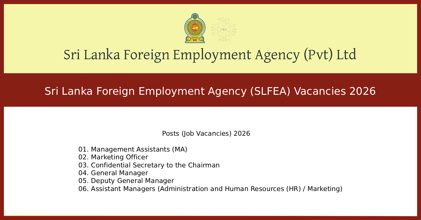 Sri Lanka Foreign Employment Agency (SLFEA) Jobs 2026