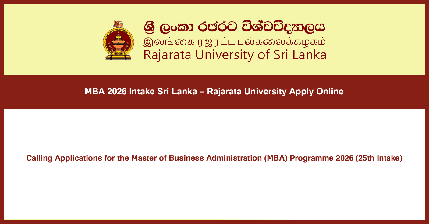 MBA 2026 Intake Sri Lanka – Rajarata University Apply Online