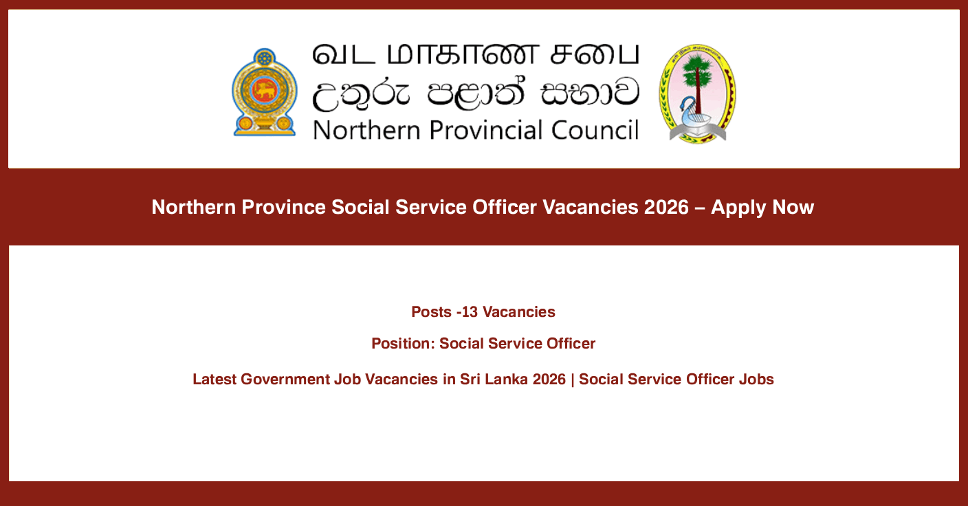 Northern Province Social Service Officer Vacancies 2026 – Apply Now