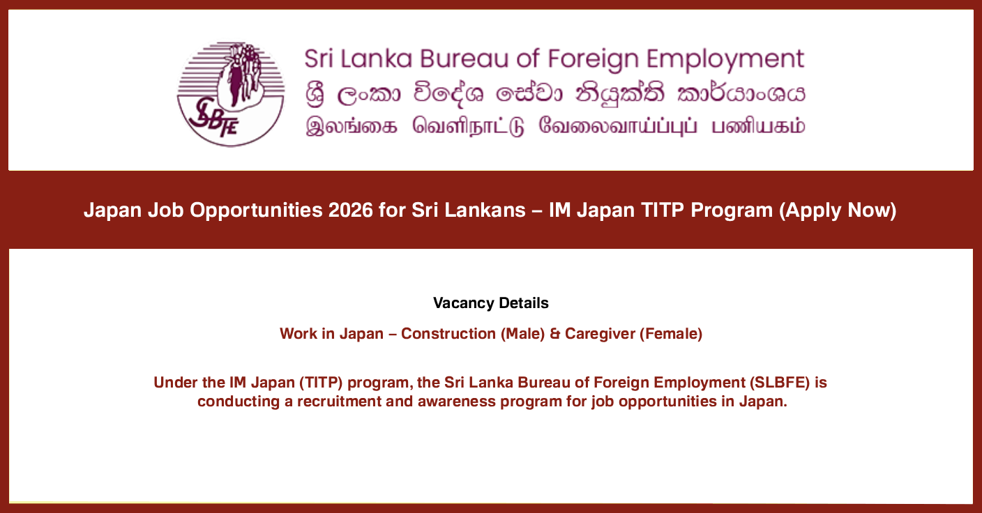 Japan Job Opportunities 2026 for Sri Lankans – IM Japan TITP Program (Apply Now)