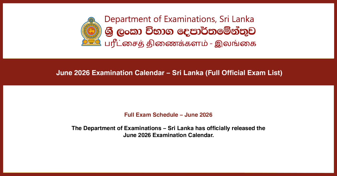 June 2026 Examination Calendar – Sri Lanka (Full Official Exam List)
