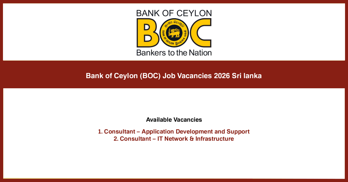 Bank of Ceylon (BOC) Job Vacancies 2026 Sri lanka