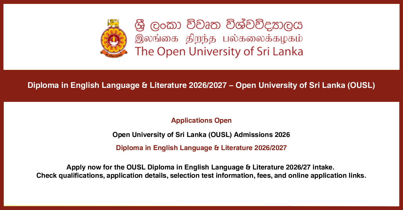 Open University of Sri Lanka (OUSL) – Diploma in English Language and Literature 2026/2027