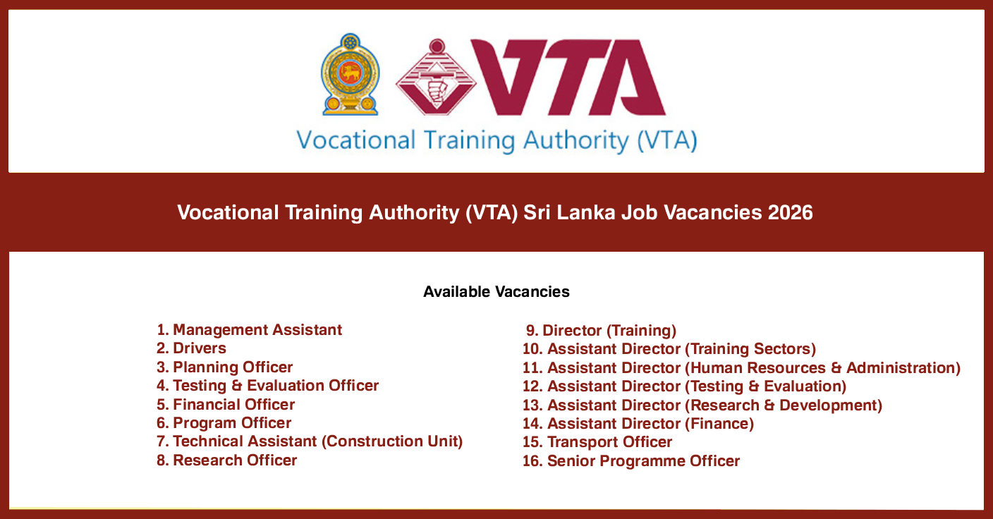 Vocational Training Authority (VTA) Sri Lanka Job Vacancies 2026