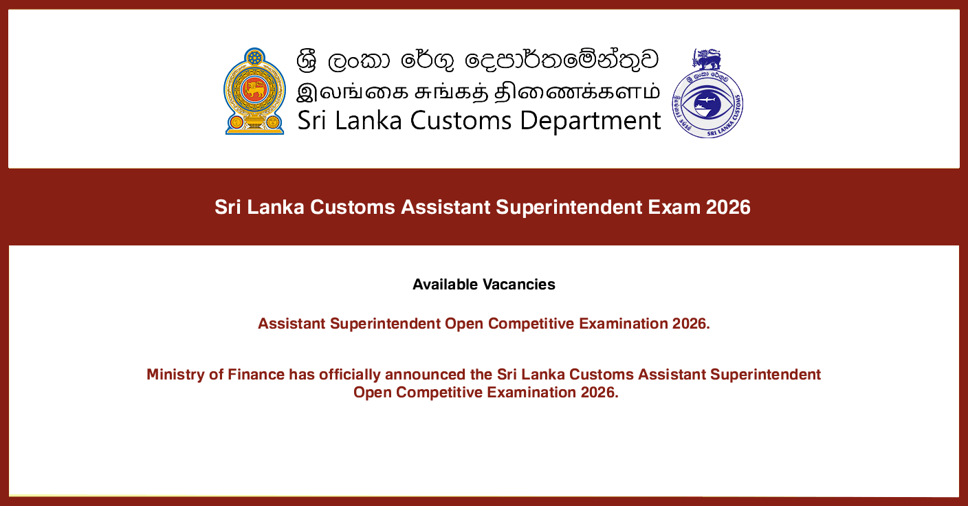 Sri Lanka Customs Assistant Superintendent Exam Job Vacancies 2026