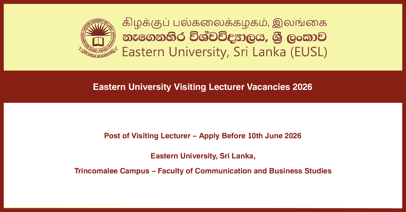 Eastern University Visiting Lecturer Vacancies 2026