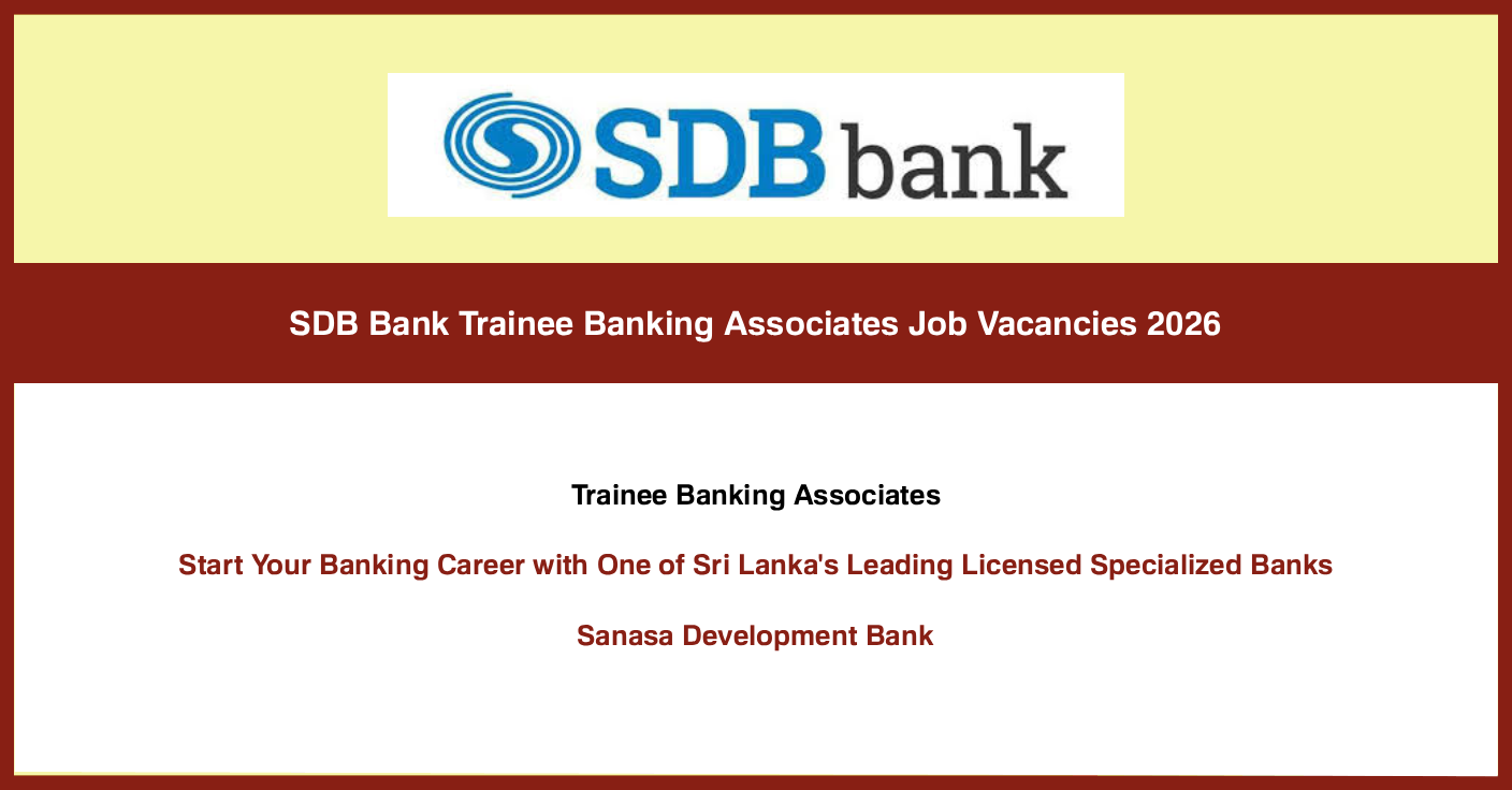  SDB Bank Trainee Banking Associates Job Vacancies 2026 