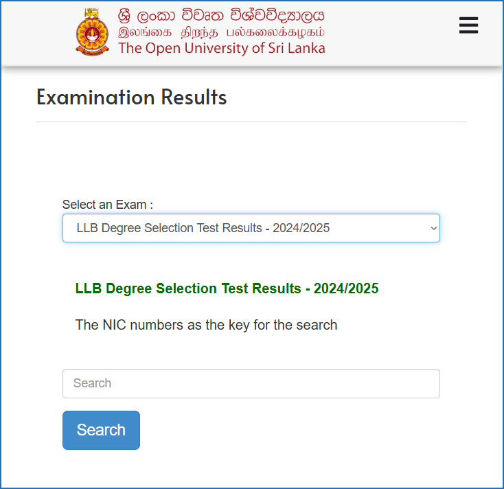 OUSL LLB Degree Selection Test Results 2024 2025